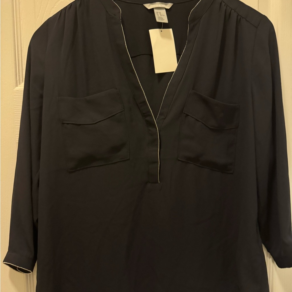 Black V-Neck Blouse with Pockets